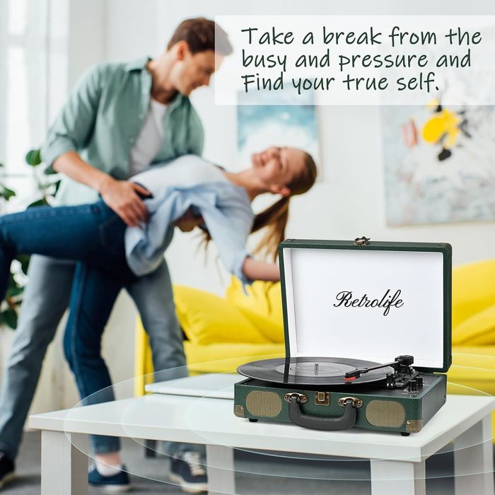 Преносим Грамофон тип "Куфар" с Bluetooth и Вградени Говорители, Retro