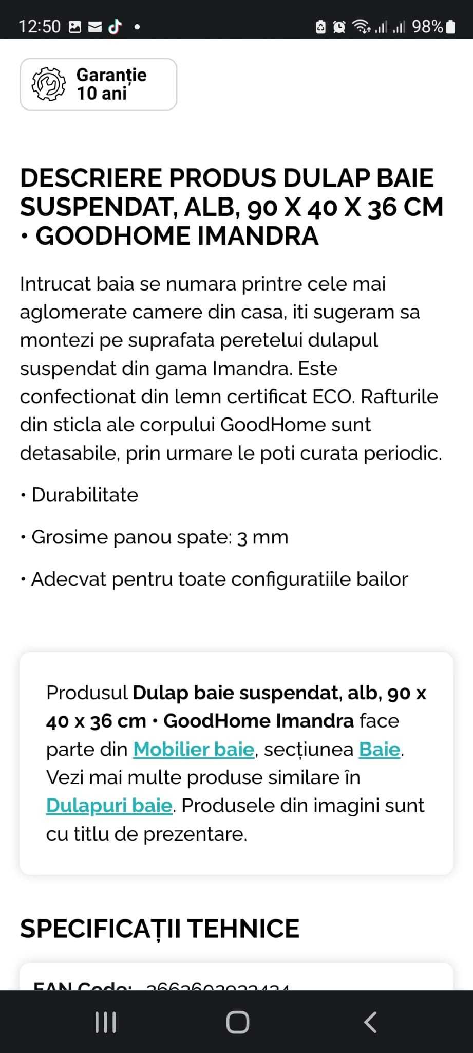 Dulap suspendat GoodHome Imandra pt baie