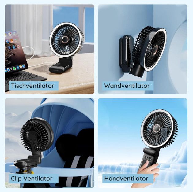 Преносим вентилатор GF12, акумулаторен вентилатор с нощна светлина, б