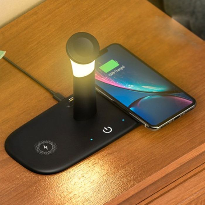 Безжично зарядно за мобилни устройства 3 в 1 + лампа