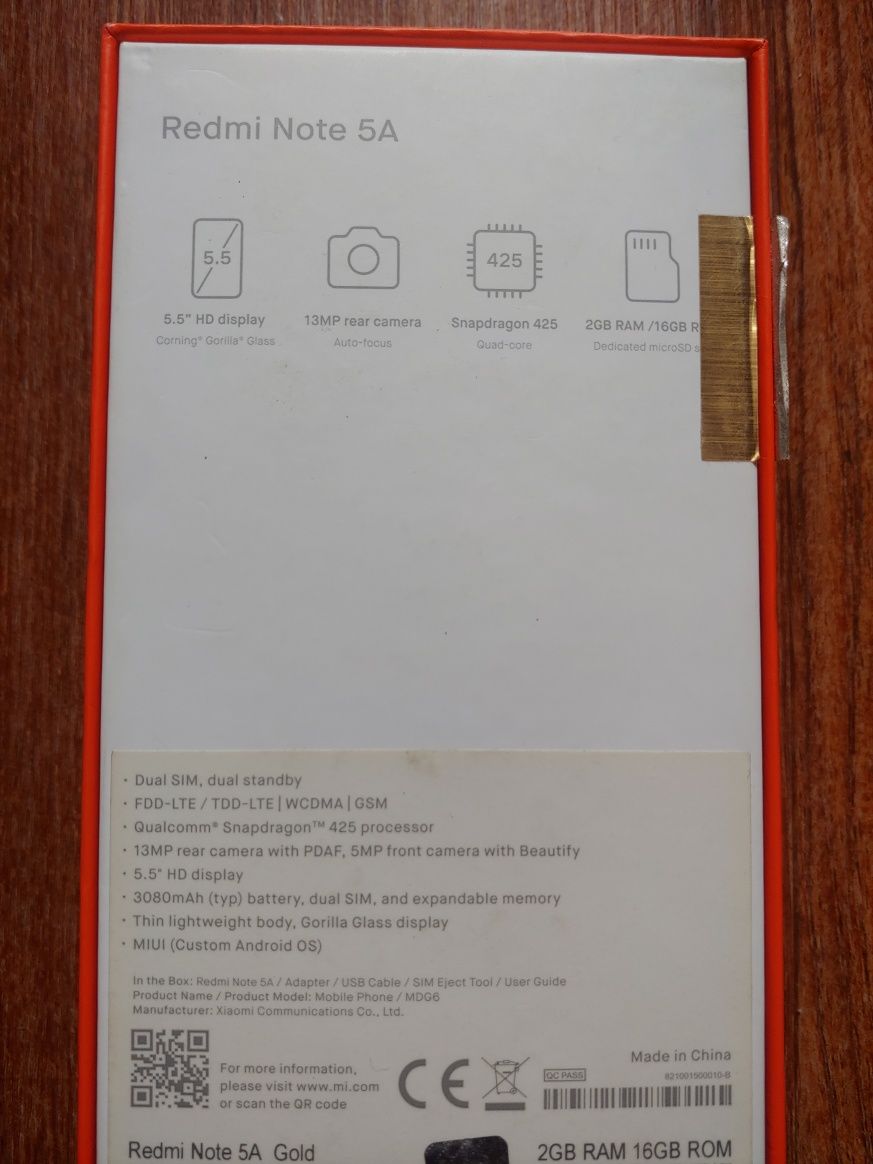 Redmi Note 5A Gold Global