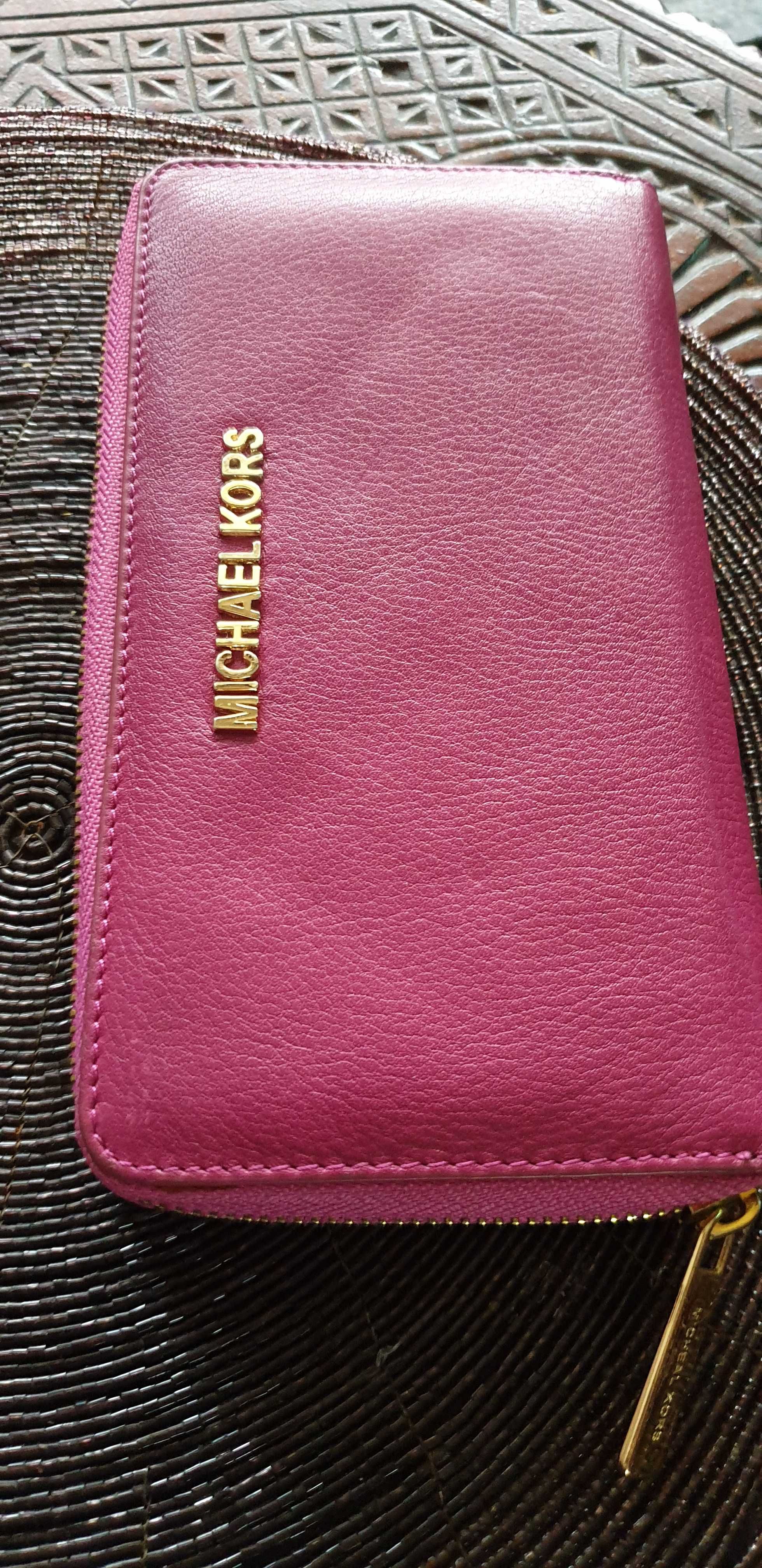 Portofel Michael Kors piele naturala 100%, marime XXL, culoare fucsia