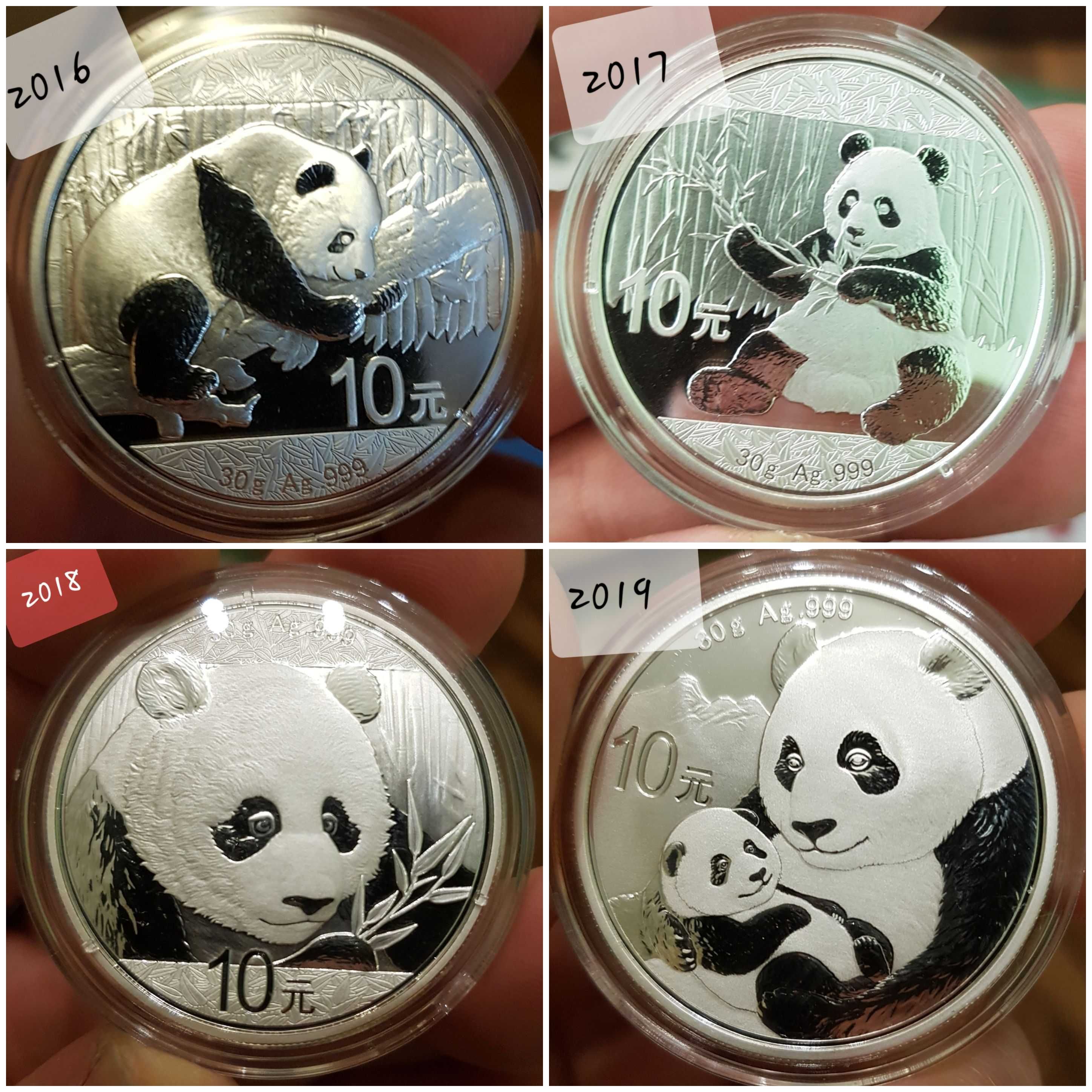 China Panda 2012-2024 monede argint lingou 999