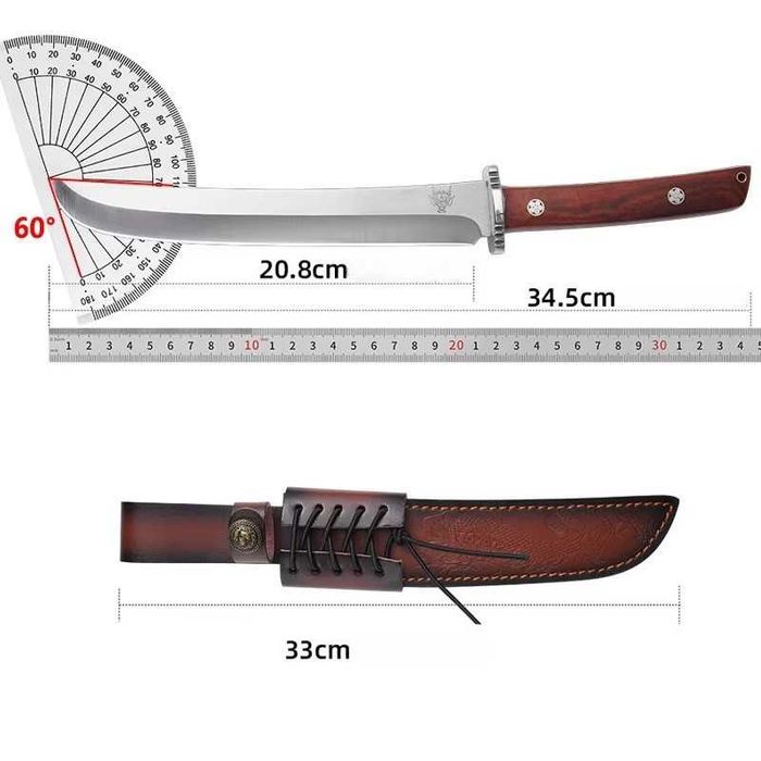 Katana Premium,Otel inoxidabil,Maner Lemn trandafir,Teaca piele, 35 cm