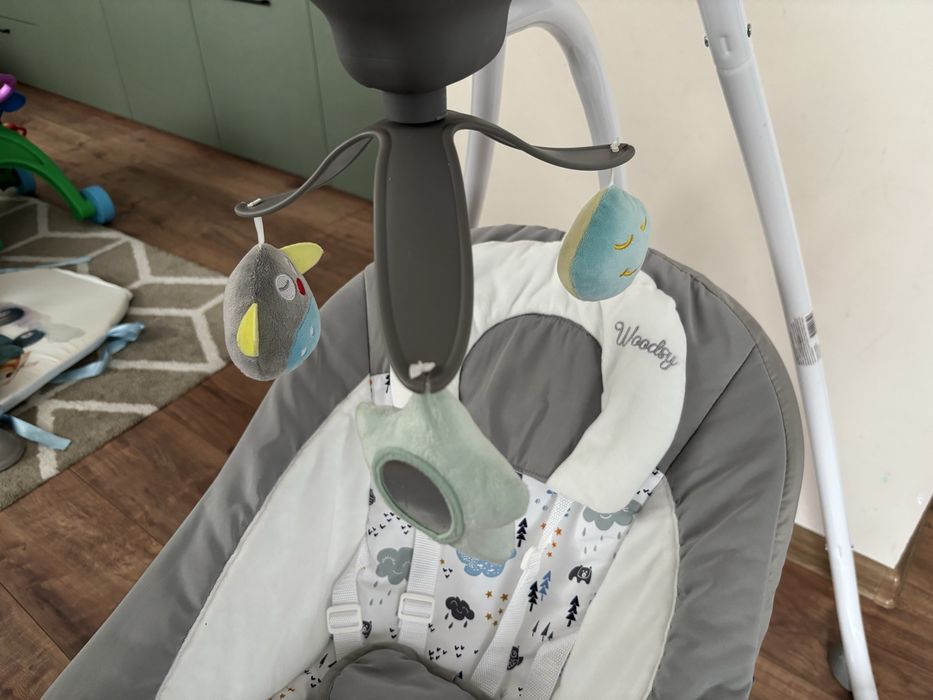 Cangaroo Бебешка електрическа люлка Woodsy сива .