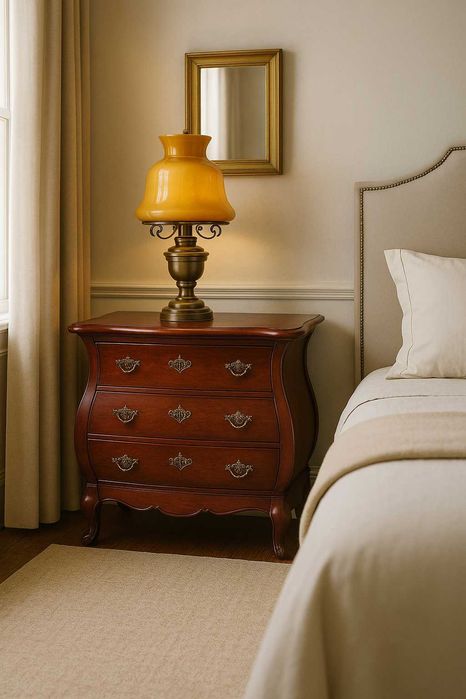 Ретро месингова настолна лампа с кехлибарен абажур