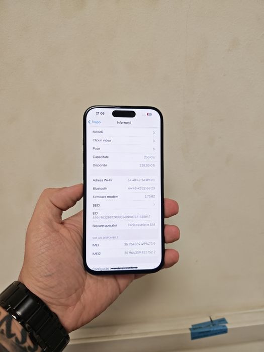 Vând sau schimb iPhone 15 Pro Blue 256GB Impecabil perfect functional