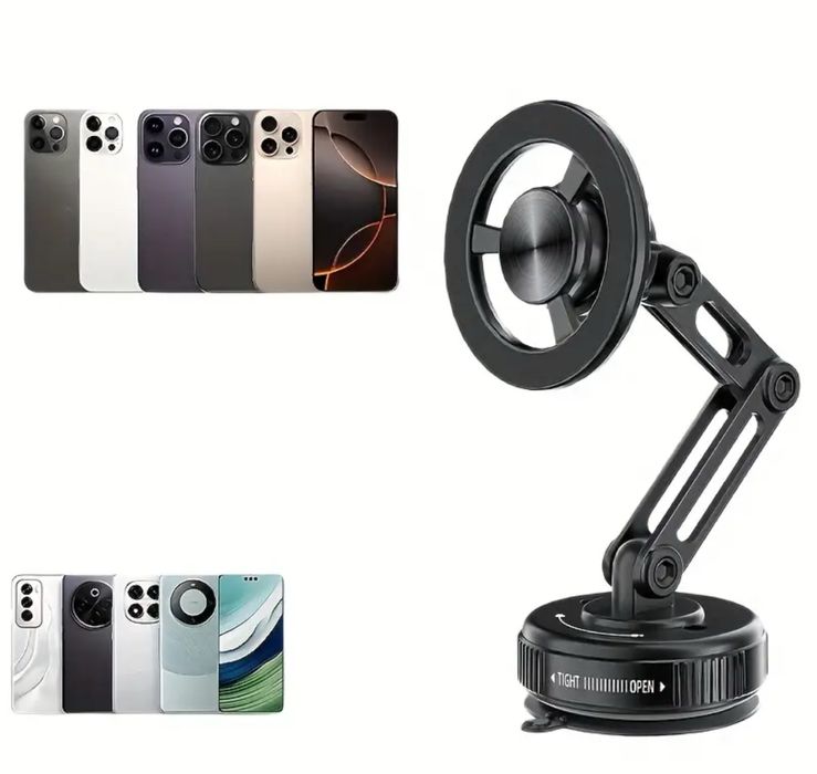 Suport Magsafe Telefon cu Vacum si Prelungire Negru