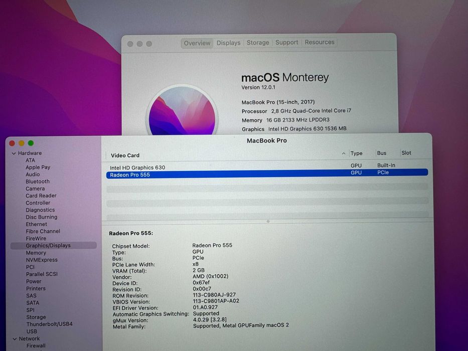 15' Apple MacBook Pro Mid 2017 16GB RAM/512GB SSD/Radeon 555/Бат 6ч