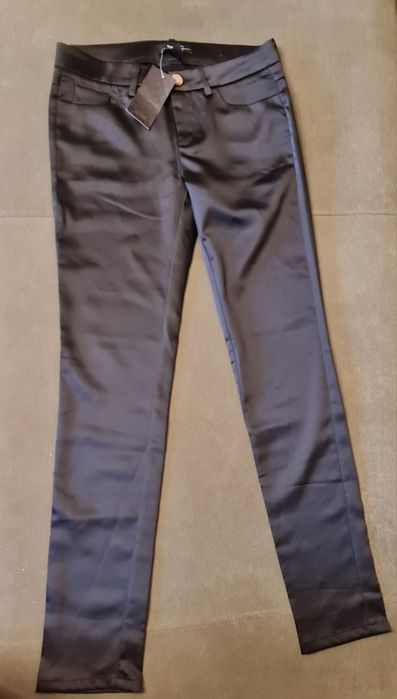 Pantaloni Mango, negru lucios, din satin