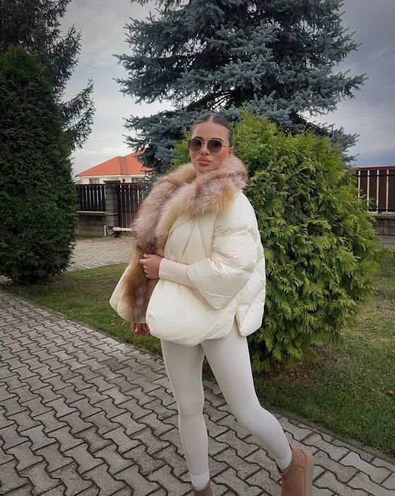 Geaca cu puf și blana naturală