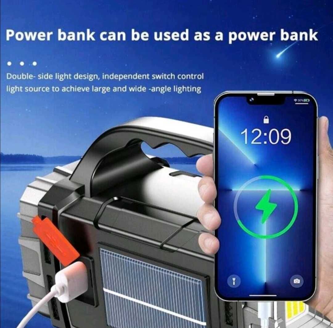 Къмпинг прожектор power bank слънчева батерия фенер