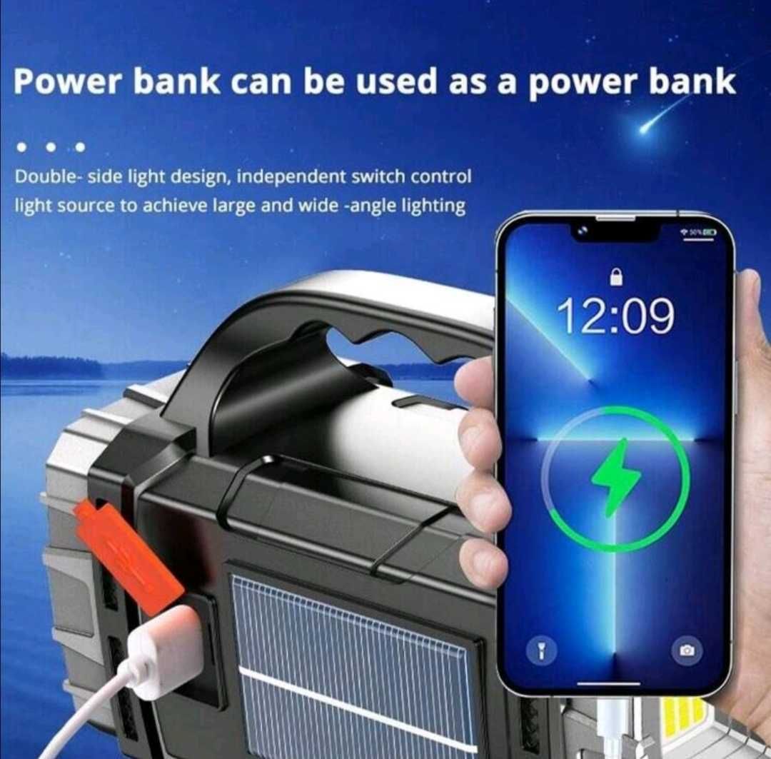 Къмпинг прожектор power bank със слънчева батерия фенер