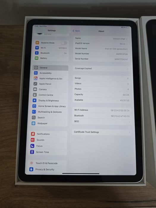 Apple IPad Air 5 2022 Baterie 100%