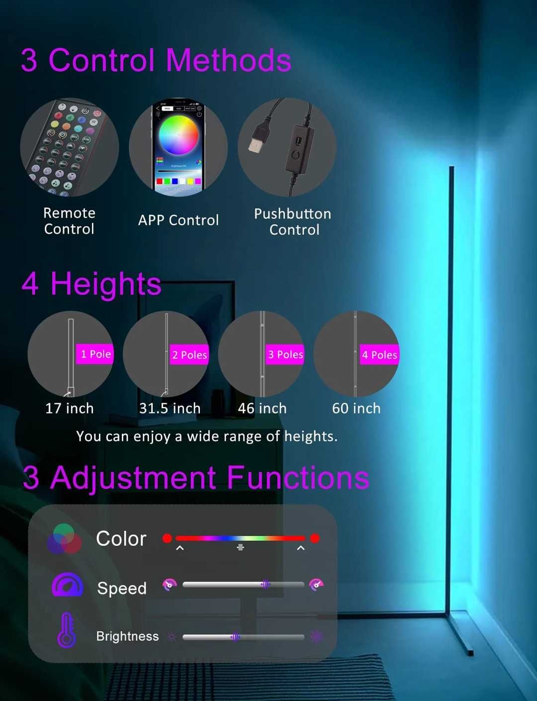 Lampa led RGB 153cm
