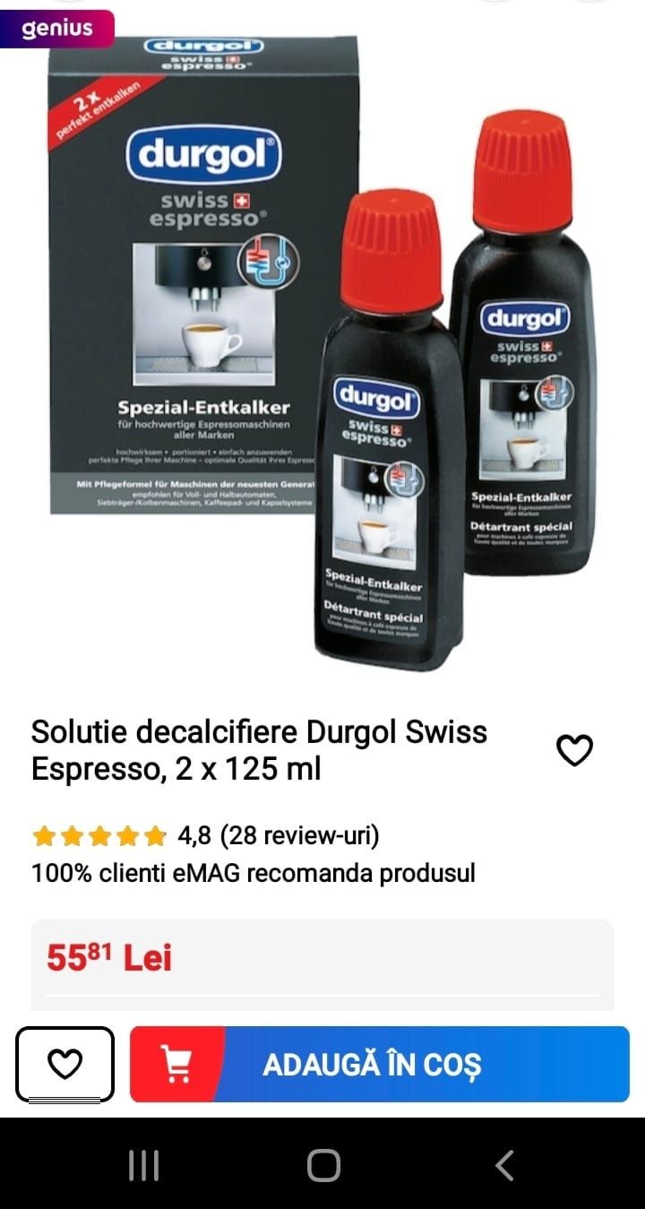 Soluție decalcifiere Durgol Swiss Espresso