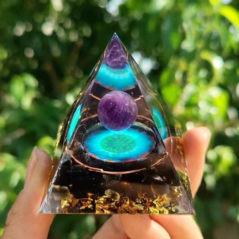 Piramida Orgone, Jormftte, cristal natural, reducere stres, 8x8x8cm