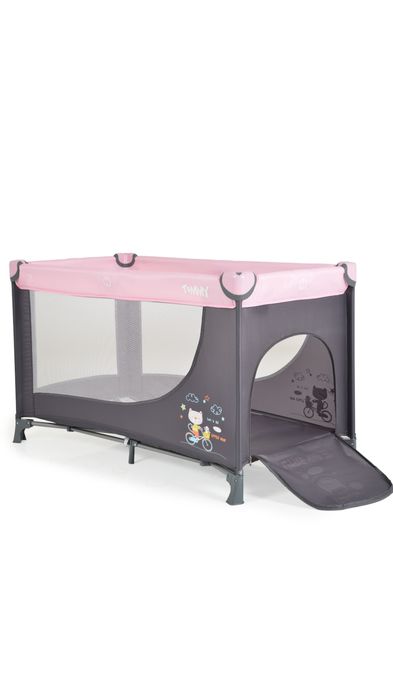 Patut pliabil cu doua niveluri P9010 Tommy, Roz/Gri