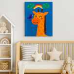 Tablou vesel girafă și curcubeu pictat manual în acrilic 24x30 cm