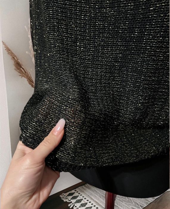 Pulover negru auriu cu maneca 3/4