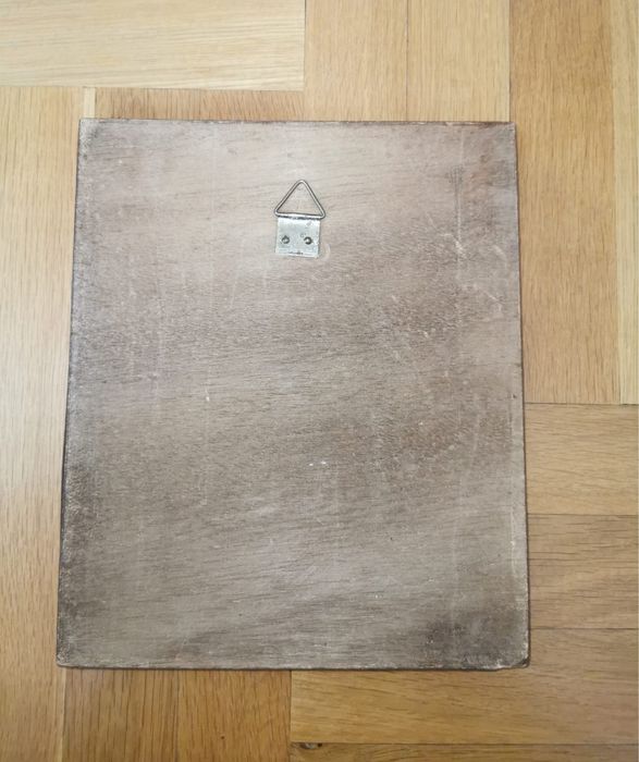 Антикварна картина от медно фолио авторско подписано изкуство на дърво