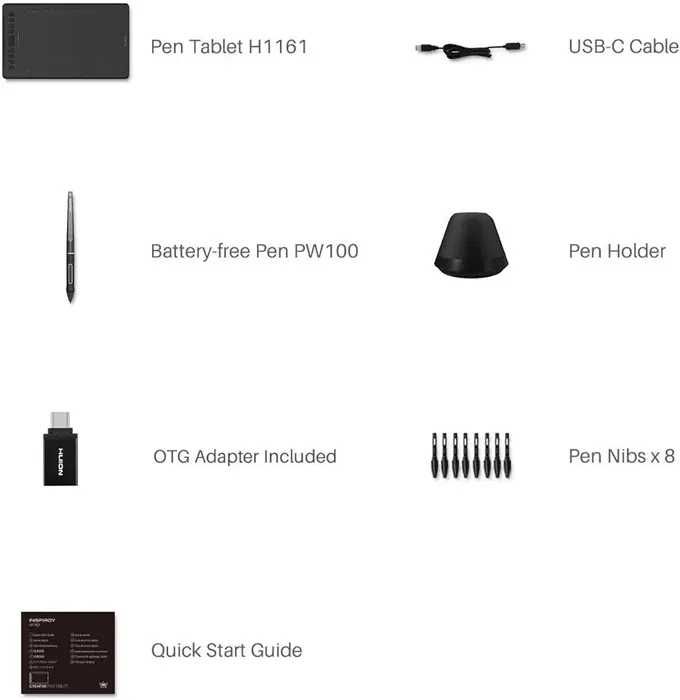 Графичен таблет за рисуване със стилус писалка HUION Inspiroy H1161