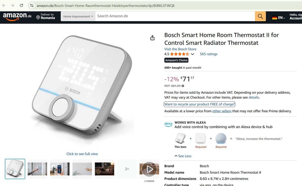 Bosch Smart Home Termostat de cameră II calorifer