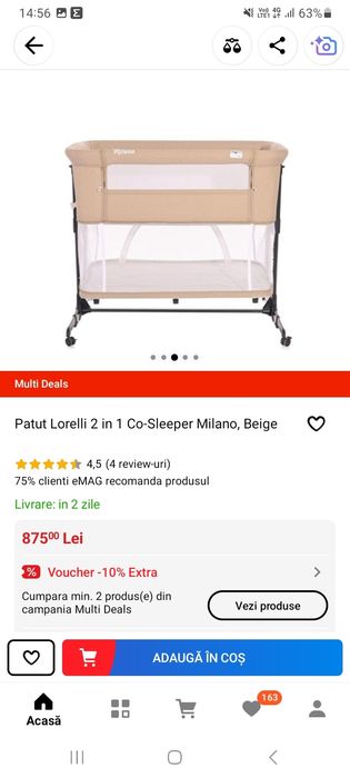 Vând Pătuț Lorelli 2 in 1 Co-Sleeper Milano, Beige