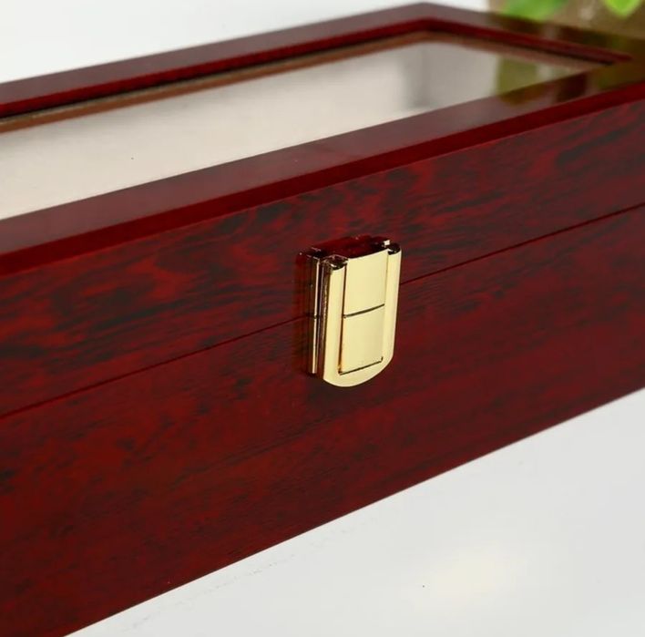 Шкатулка для часов 6 отделений «Красно-коричневая»