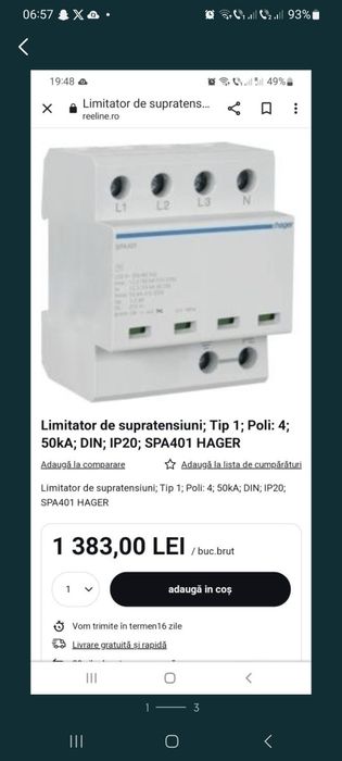 Hager  SPA 401- limitator de supratensiune/ descarcator de retea