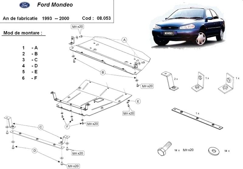 Scut motor metalic pentru Ford Mondeo 1993-prezent - otel 2mm