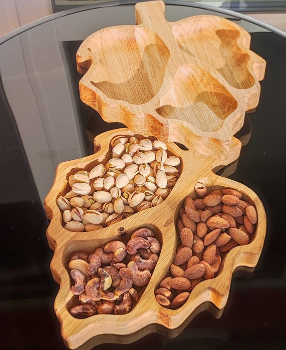 Дървено Плато за Ядки - Есенно Листо