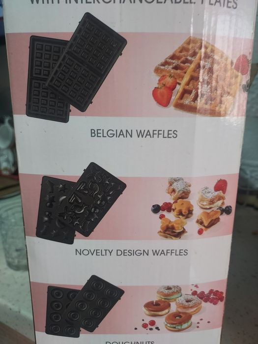 Aparat de preparat waffe, Roz, 3 in 1 cu 3 placi incluse