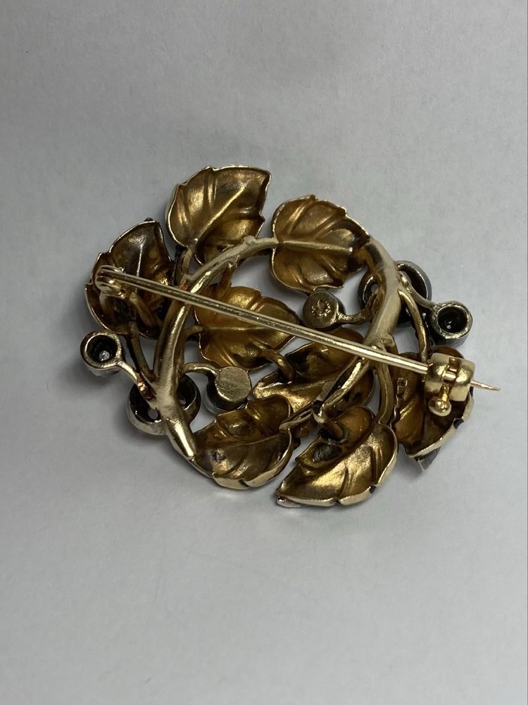 Brosa antica aur 18kt.ci diamante si perle