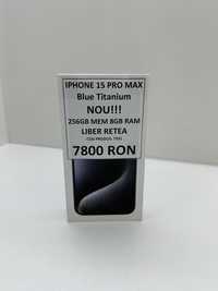 iPhone 15 Pro Max, 256GB, 5G, Blue Titanium Nou Sigilat Neactivat