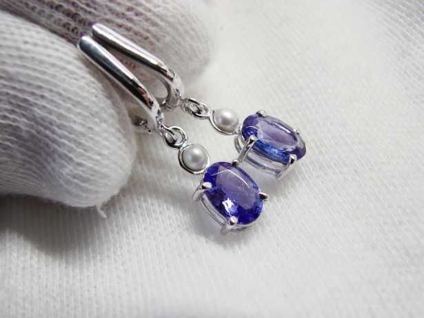 Unicat Cercei Aur Alb 14K Cu Perle Si Tanzanite