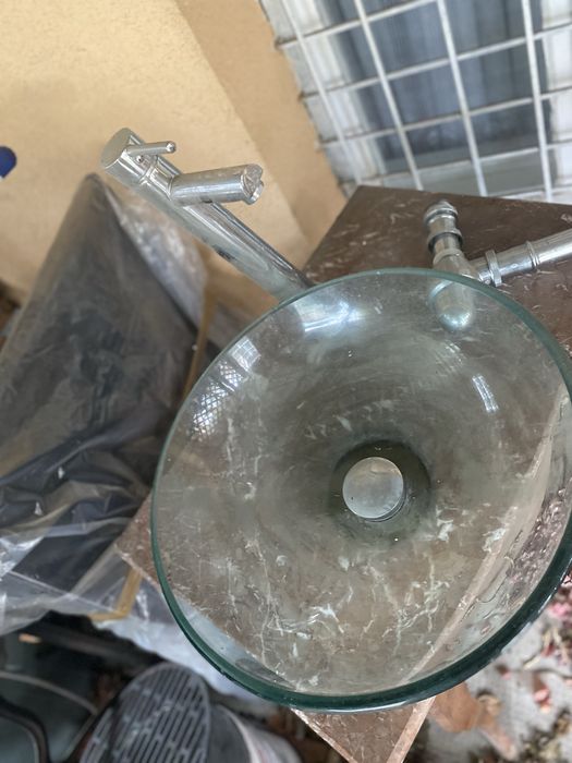 Chiuveta sticla blat marmura mobila cires