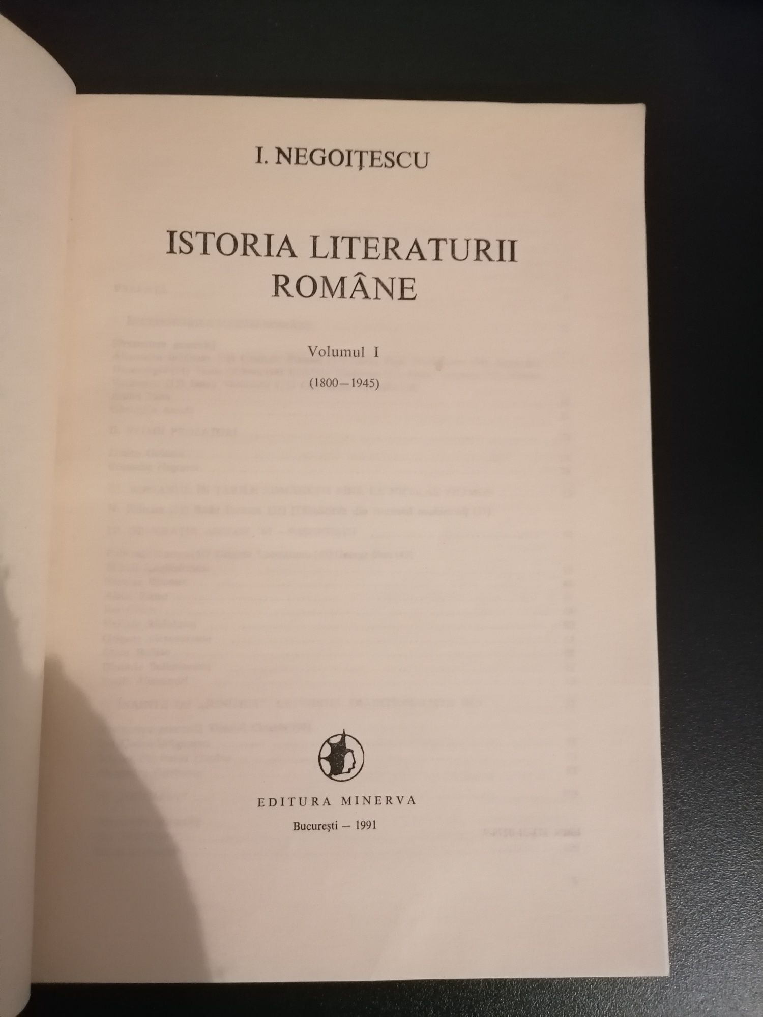 Istoria literaturii romane, I. Negoițescu, vol. I, 1991