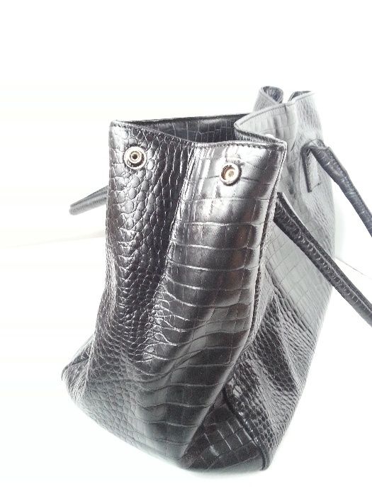 Furla 'New Appaloosa' Black Croc Embossed Leather дамска чанта