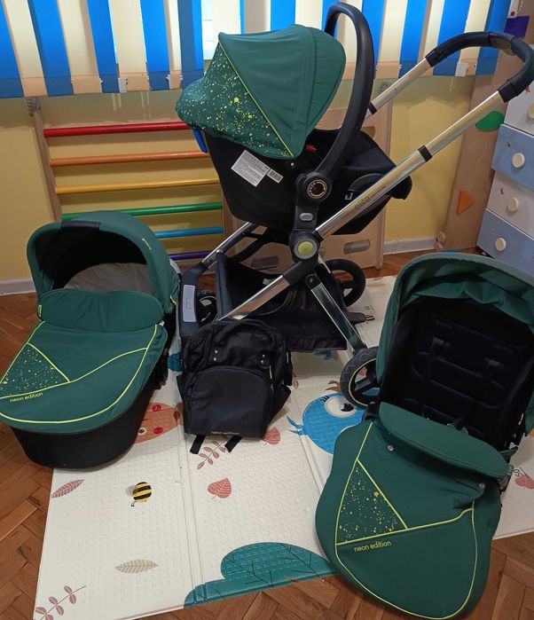 Чиполино Елит Авокадо, детска количка с три коша включени в цената.