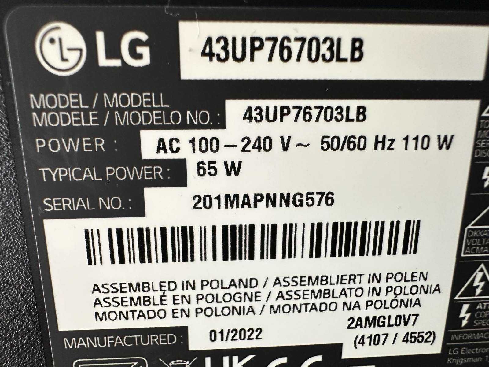 Телевизор LG 43up76703lb, 43" (108 см), Smart, 4K Ultra HD