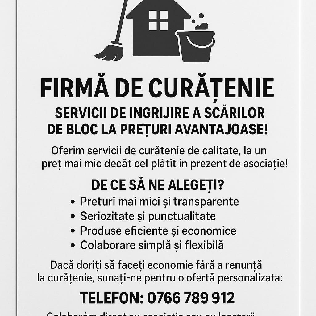Firma serioasă de curățenie caut colaborari de lungă durata