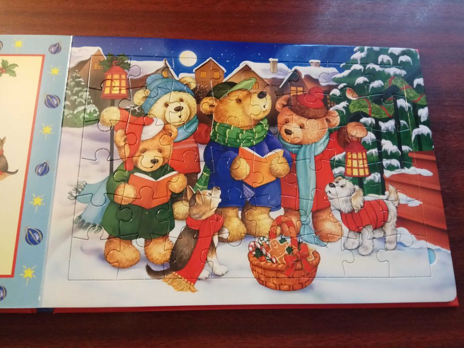 Puzzle 5 bucati adunate intr-o carte Craciun ursuleti