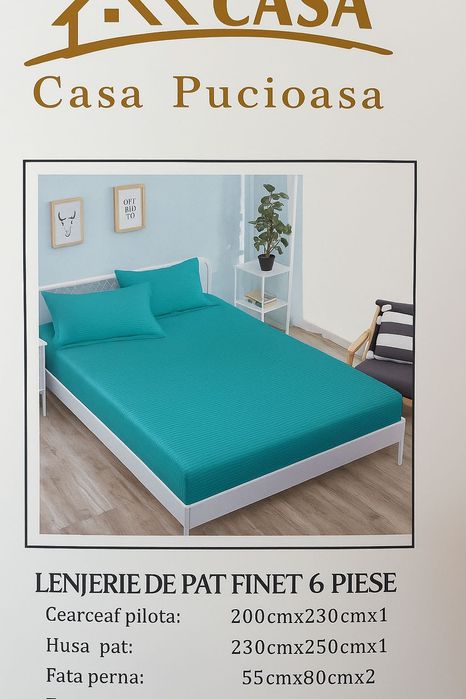 Lenjerie pat Casa Pucioasa 6 piese -bumbac damasc,verde smarald