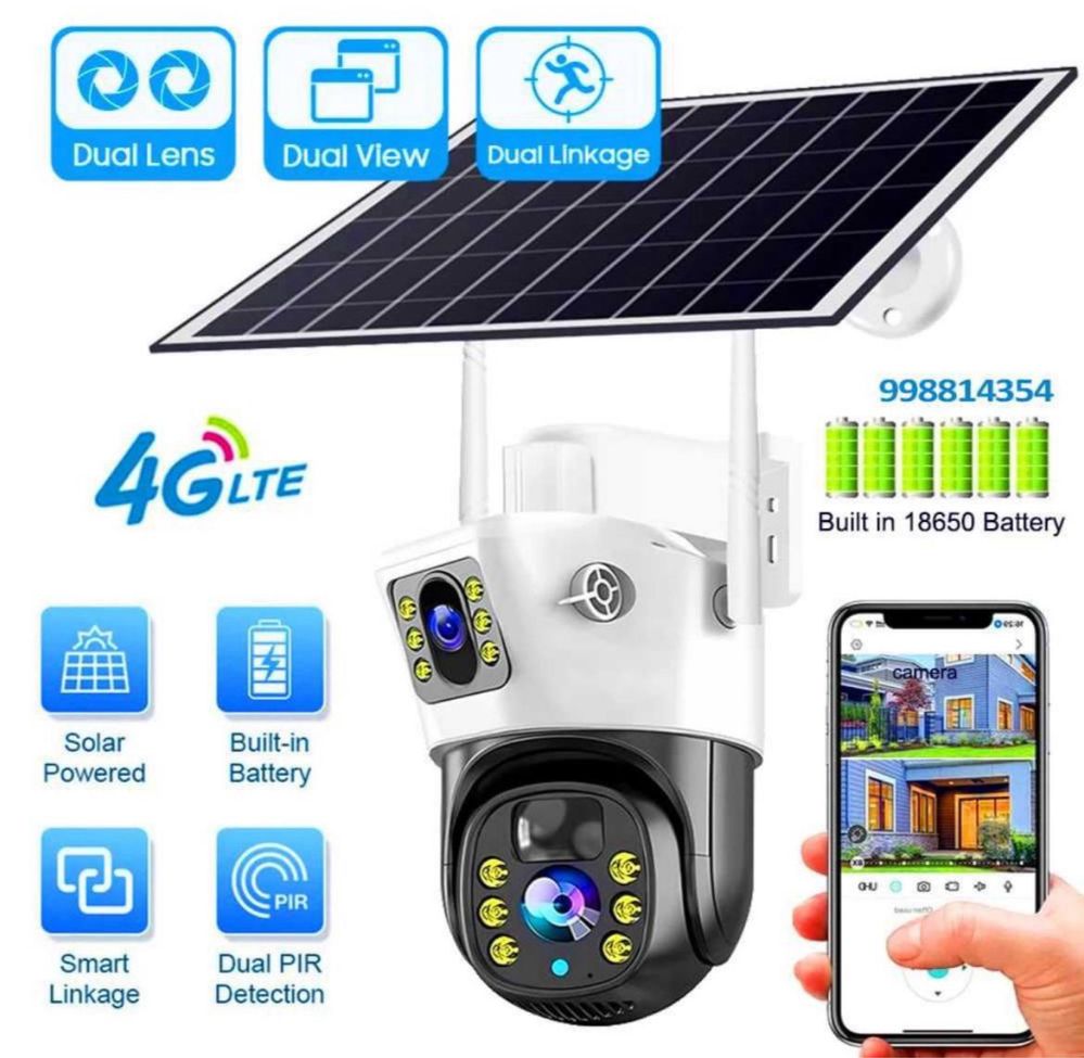 Солнечная камера с двойным объективом, 4G, Sim-картой quyosh kamera
