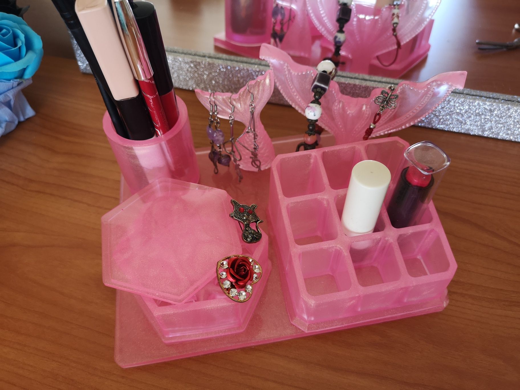 Set suport bijuterii, cosmetice unicat personalizat, rasina epoxidica