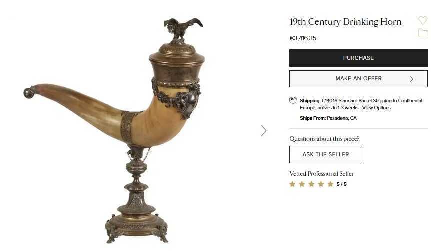 Cupa, vaza, Baroc Victorian, corn bovin, bronz, sec 19