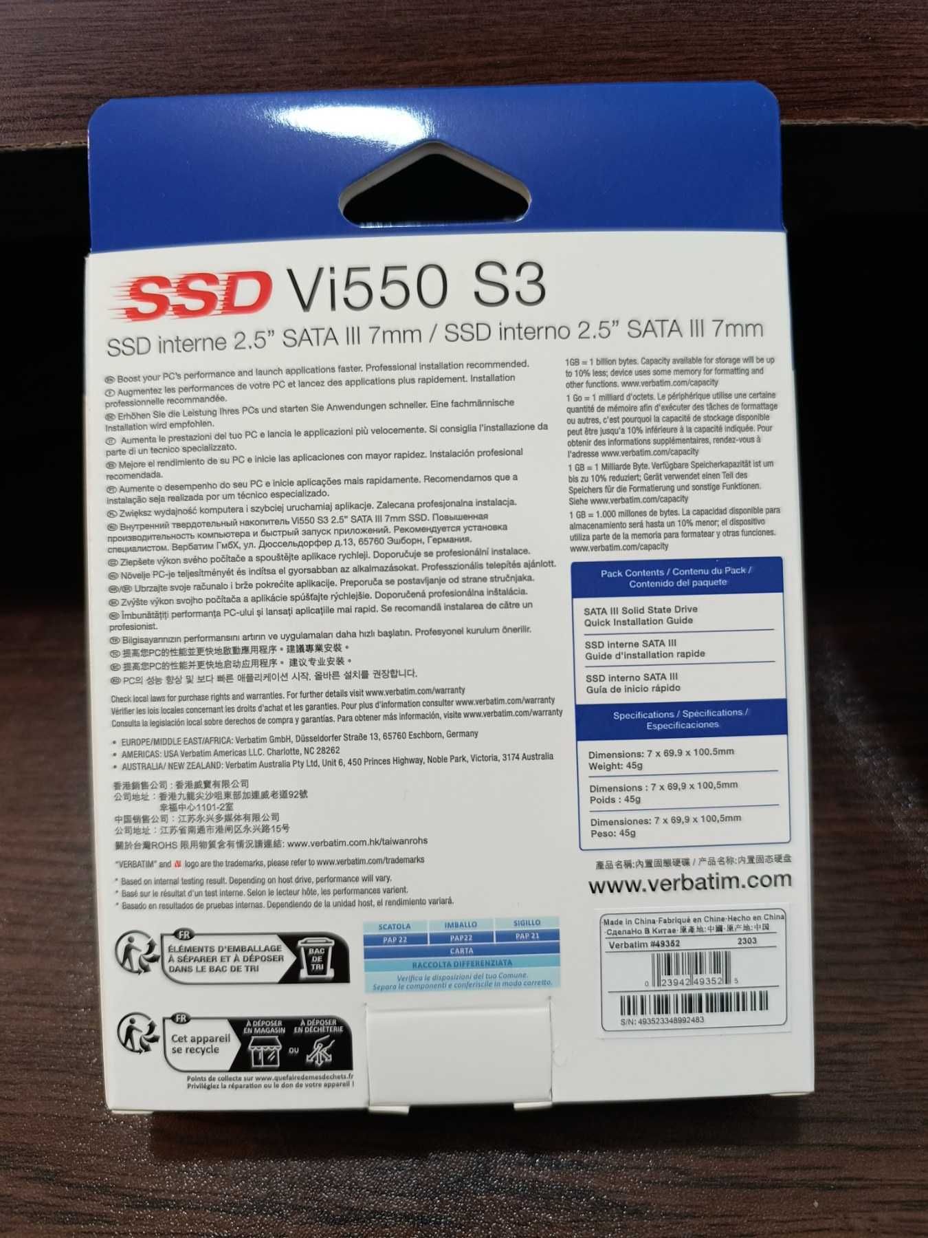 SSD диск 512GB VERBATIM VI550 S3, 2.5" за Лаптоп, Компютър, PSP