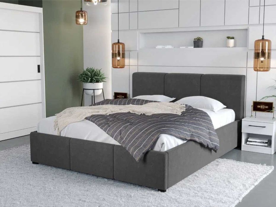 Pat Tapitat Avelis Gri Antracit cu somiera fixa - Transport Gratuit