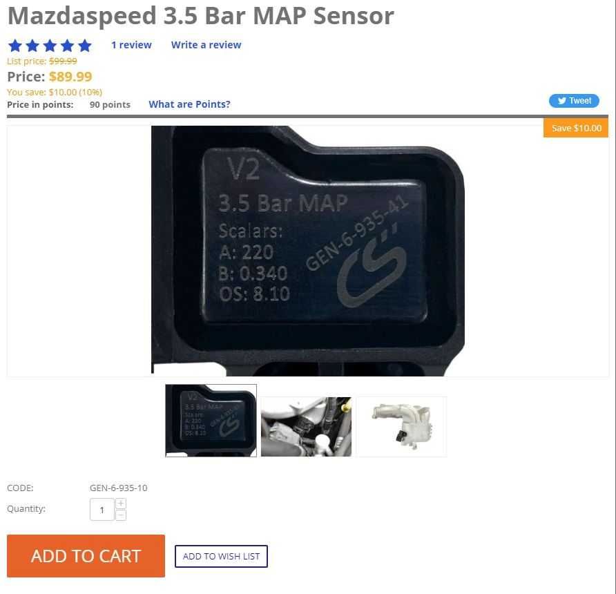 Senzor MAP 3,5 bar CorkSport Mazda MPS 3, 6